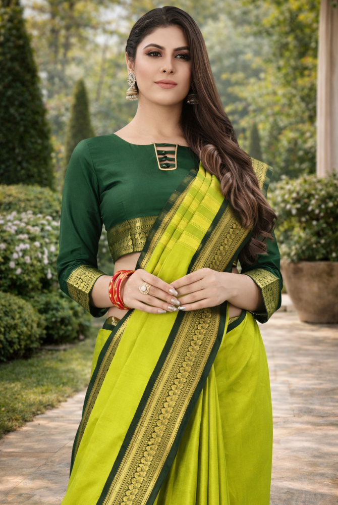 Lime Green & Bottle Green Cotton Silk Kalyani Saree