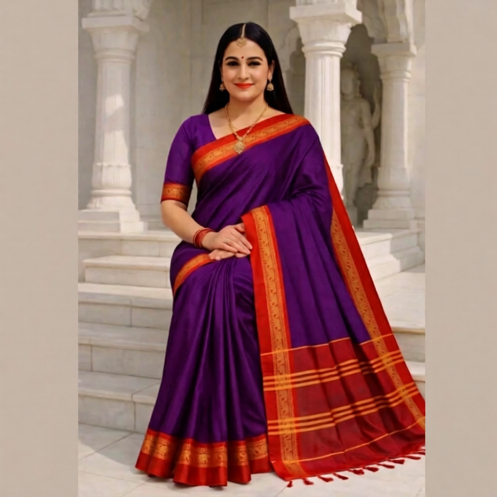 Devika - Purple & Red Royal Elephant Saree