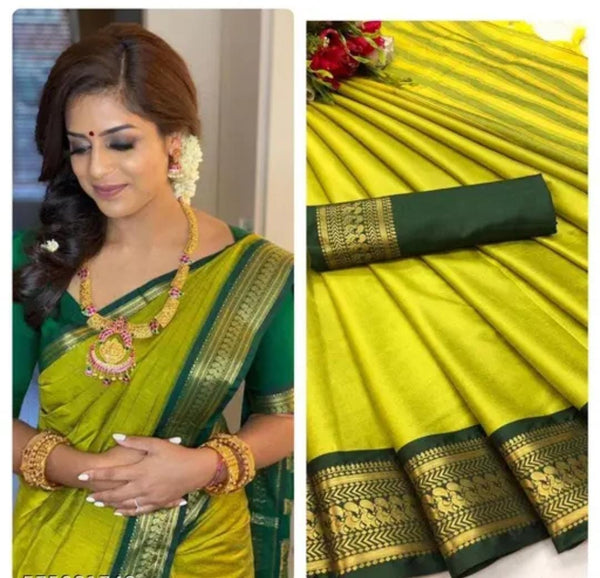 Lime Green & Bottle Green Cotton Silk Kalyani Saree
