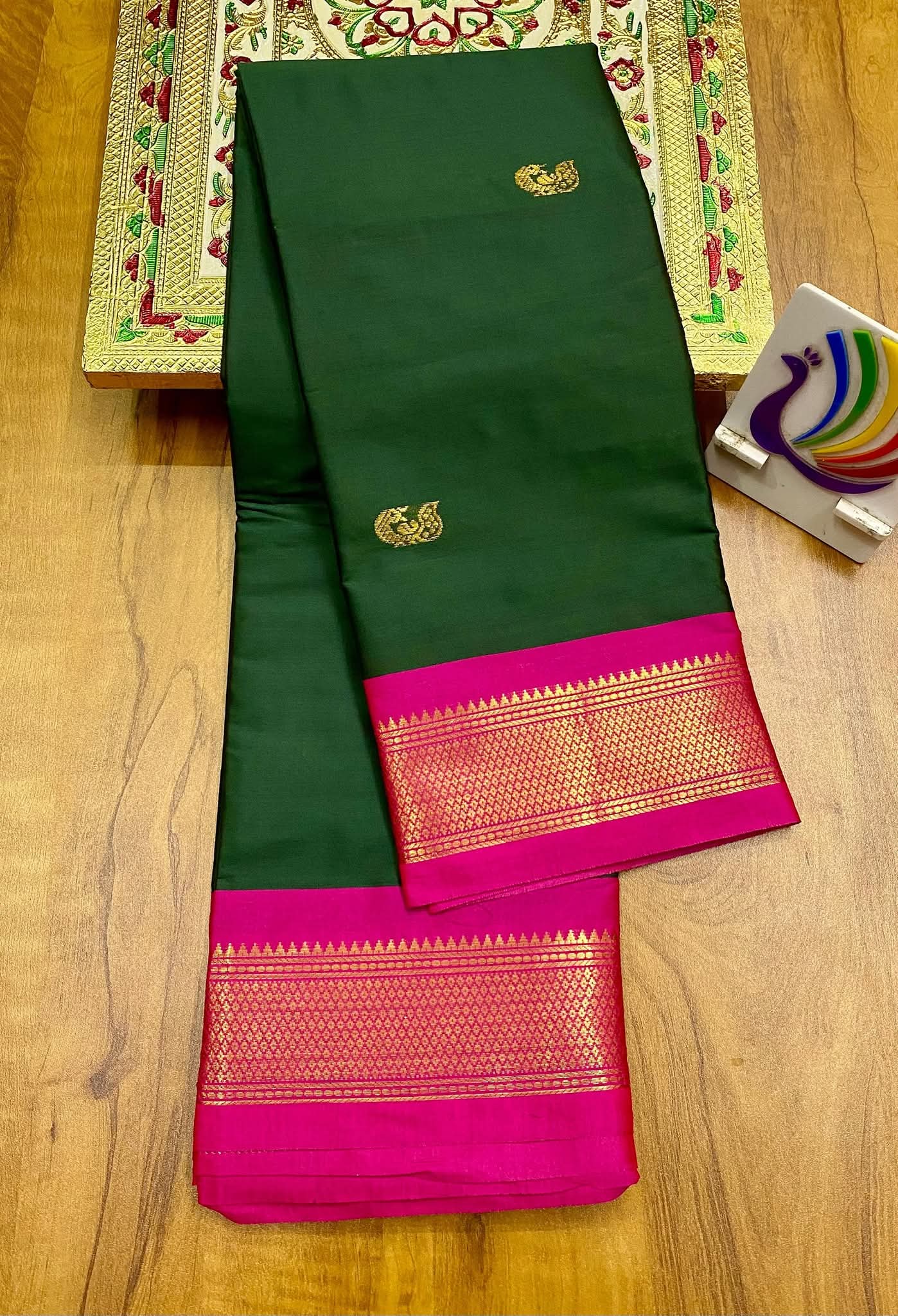 Classic Emerald Green & Royal Pink Paithani Cotton Silk Saree