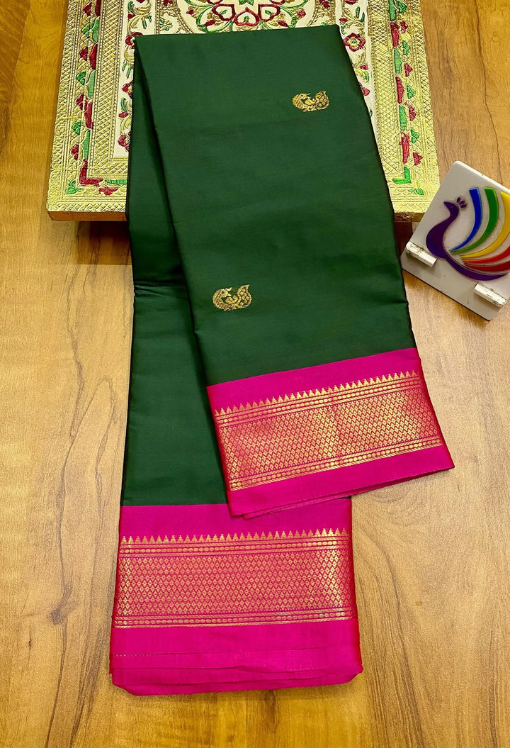 Classic Emerald Green & Royal Pink Paithani Cotton Silk Saree
