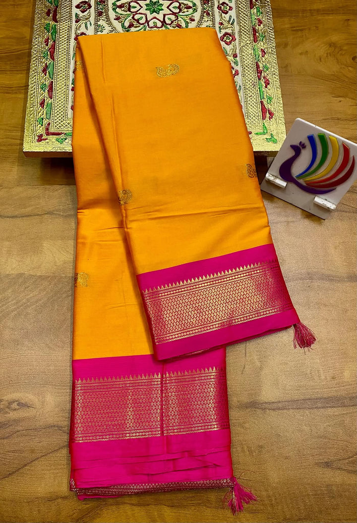 Royal Mango Yellow & Classic Pink Paithani Cotton Silk Saree