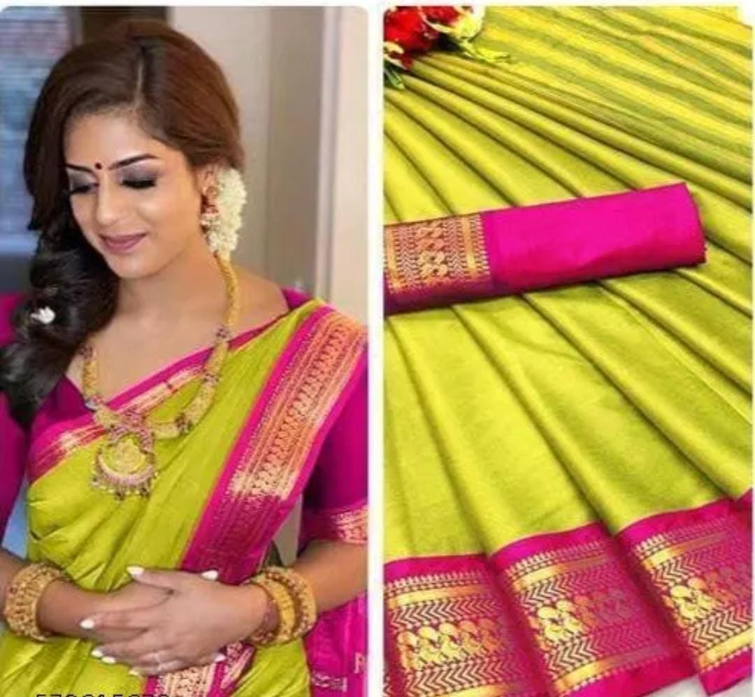 Parrot Green & Rani Pink Cotton Silk Kalyani Saree
