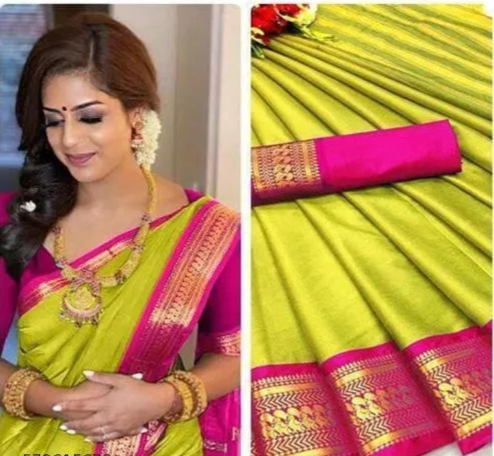 Parrot Green & Rani Pink Cotton Silk Kalyani Saree