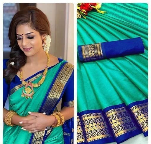 Cyan Blue & Royal Blue Cotton Silk Kalyani Saree