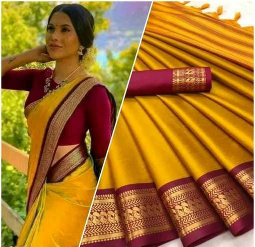 Mustard Gold & Maroon Cotton Silk Kalyani Saree