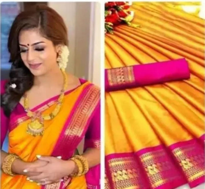 Mango Yellow & Rani Pink Cotton Silk Kalyani Saree
