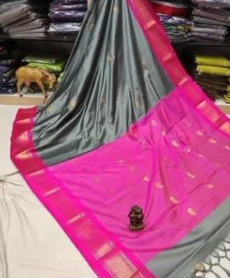 Grey & Classic Pink Paithani Cotton Silk Saree